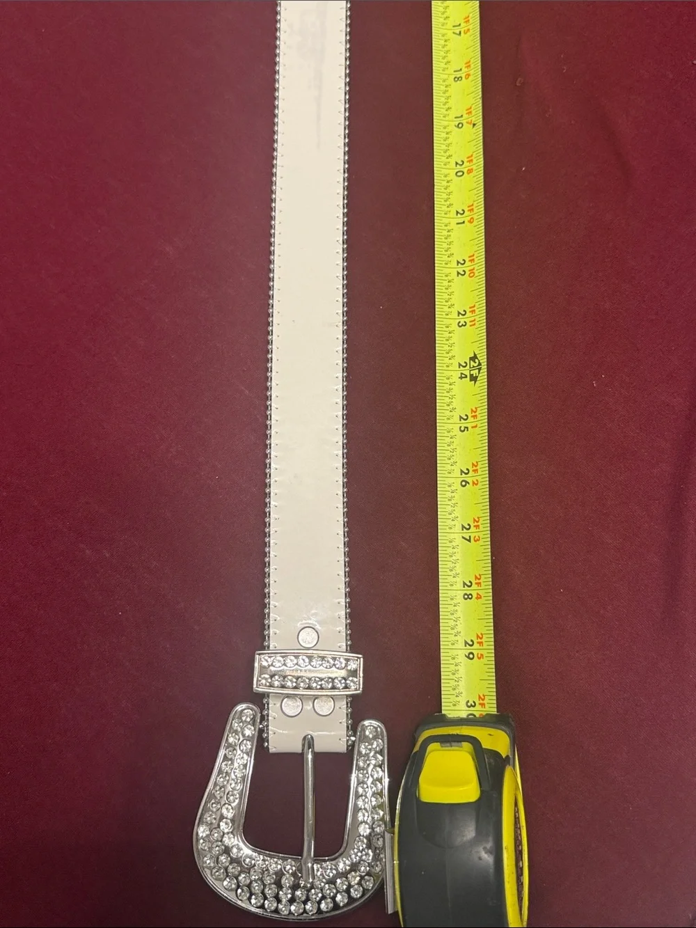 Rhinestones Leather Belt White Leather With White Stones bb belt